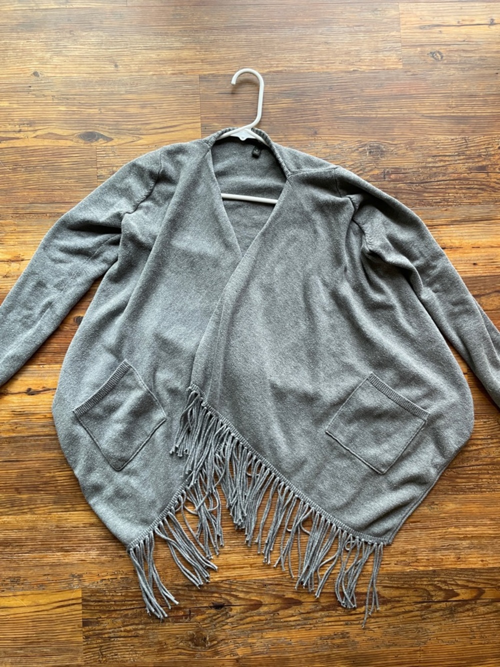 Banana Republic Gray Fringe Open-Front Sweater Shrug